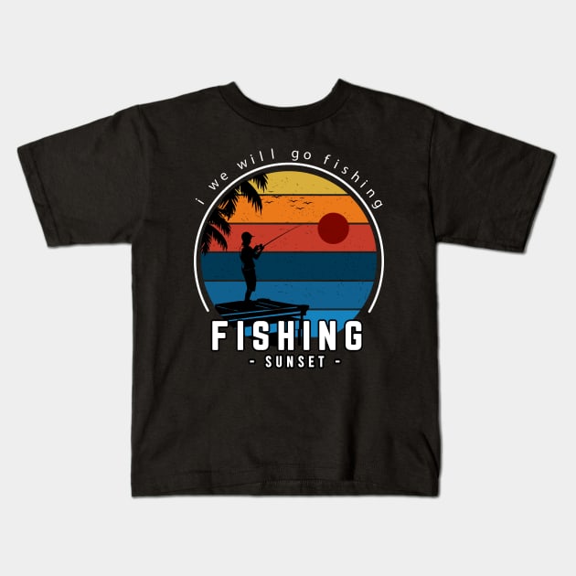 fishing sunset vintage Kids T-Shirt by Mako Design 